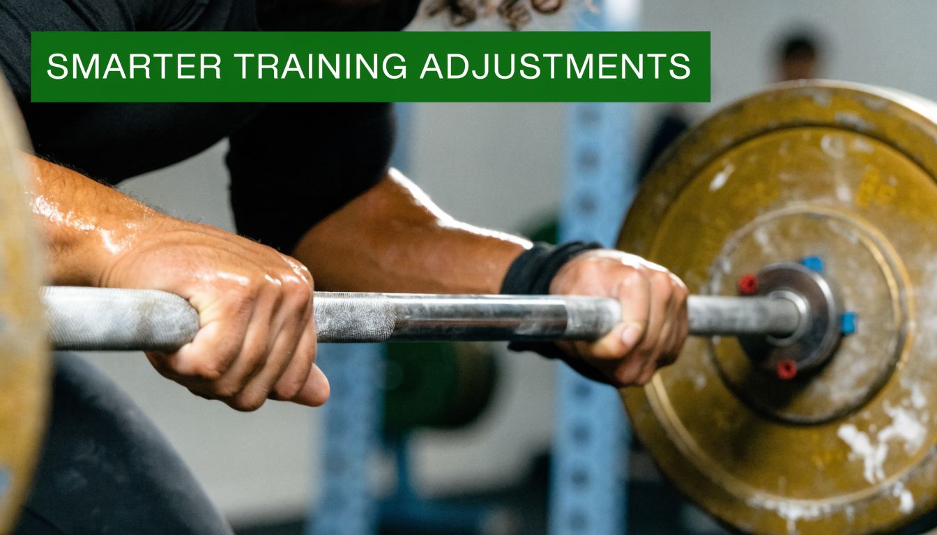 A close-up view of a person lifting a heavy barbell during an intense strength training session.