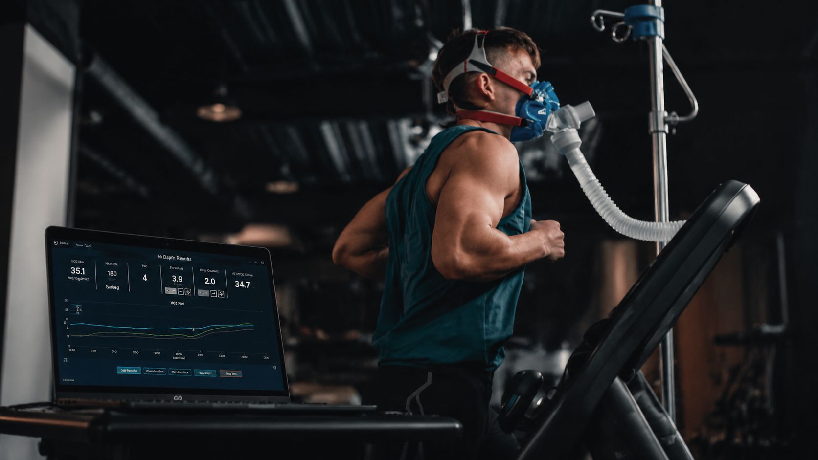 A treadmill test with respiratory gas measurement can assess aerobic fitness.
