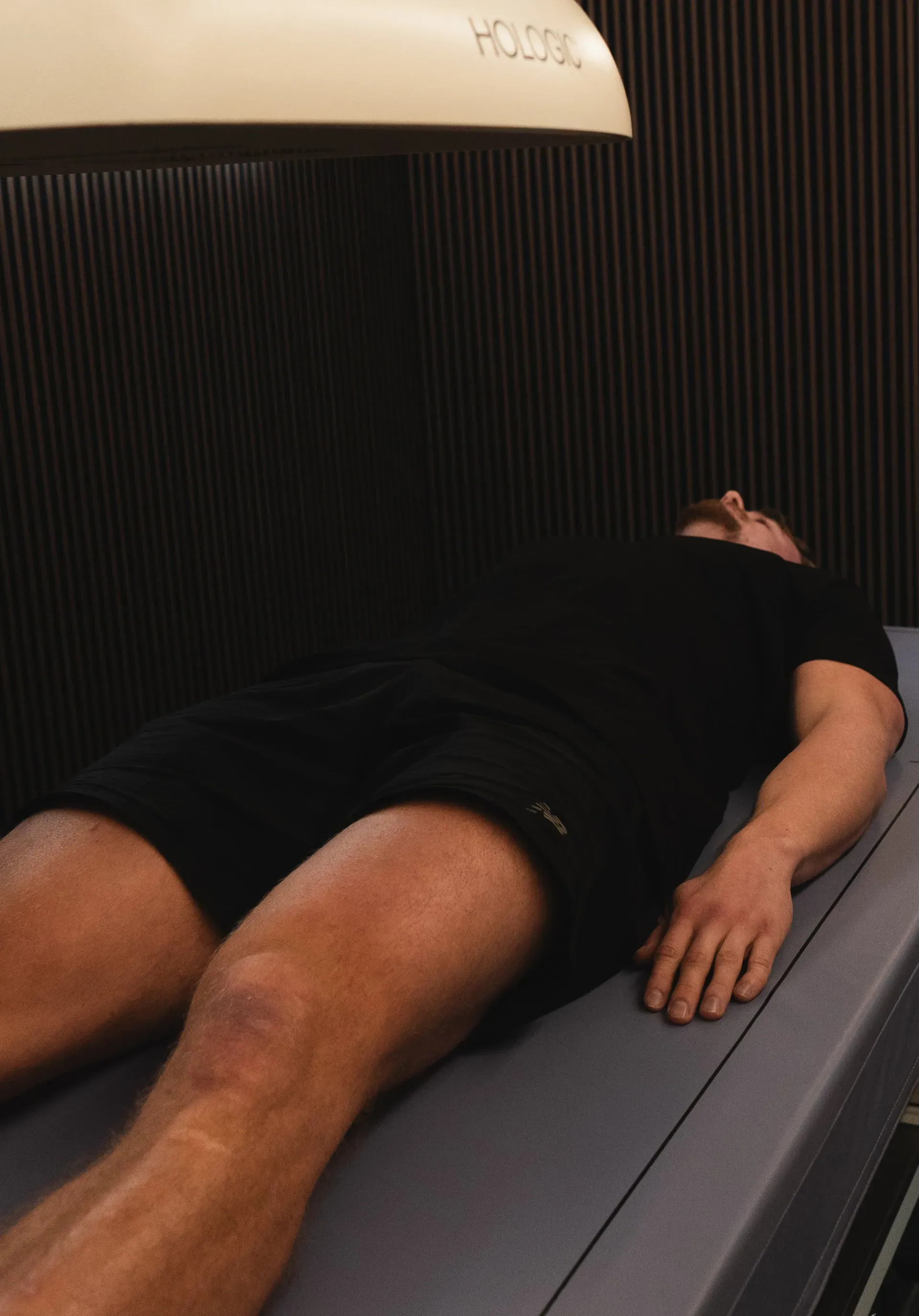A DEXA body-composition scan inside the Telomyx mobile clinic