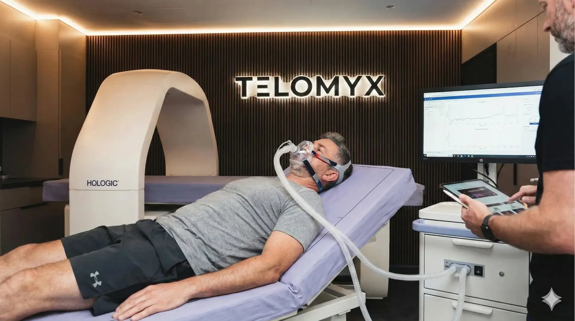 A man having a Telomyx Resting Metabolic Rate test
