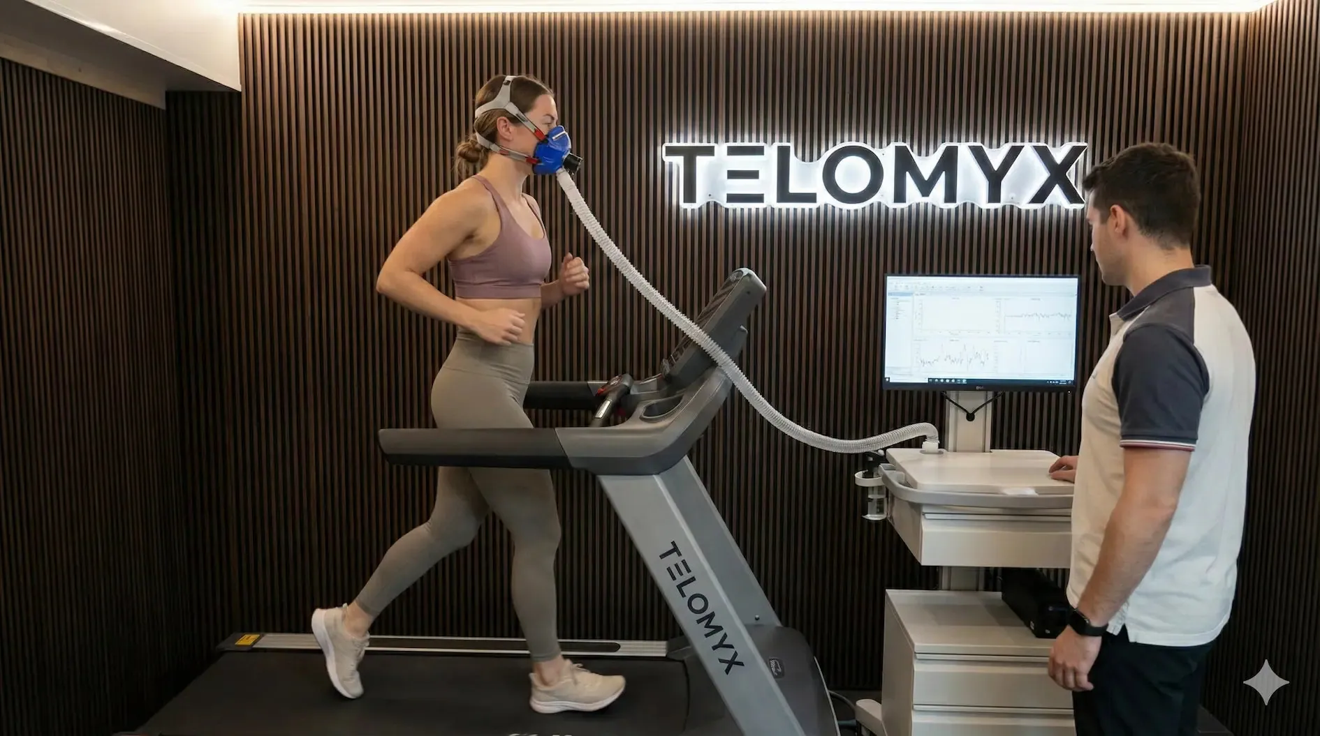 A woman having a Telomyx VO2 Max test