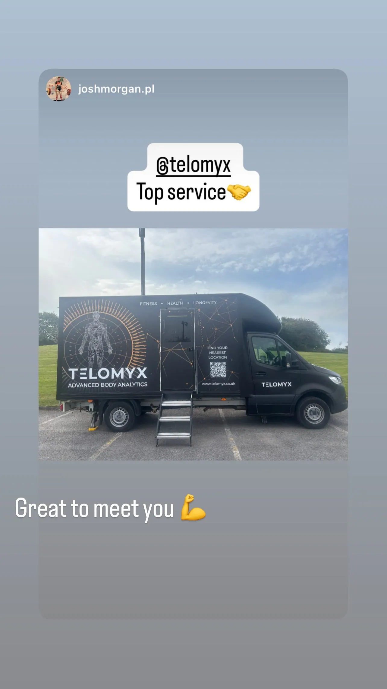 Client Instagram story tagging Telomyx after a scan
