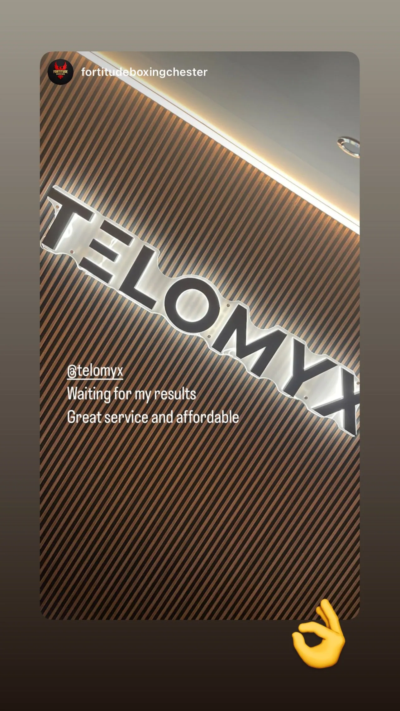Client Instagram story tagging Telomyx after a scan