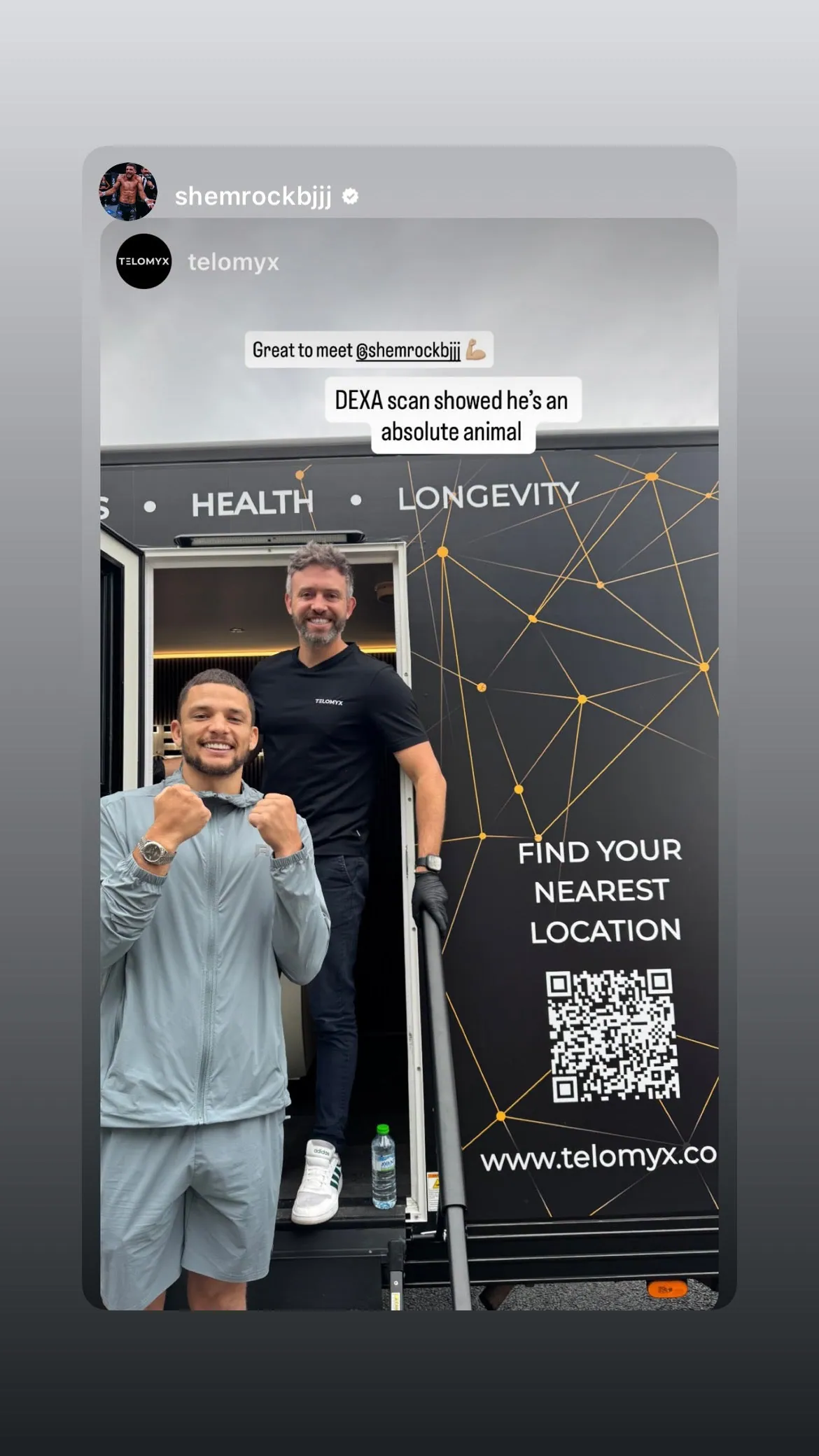 Client Instagram story tagging Telomyx after a scan