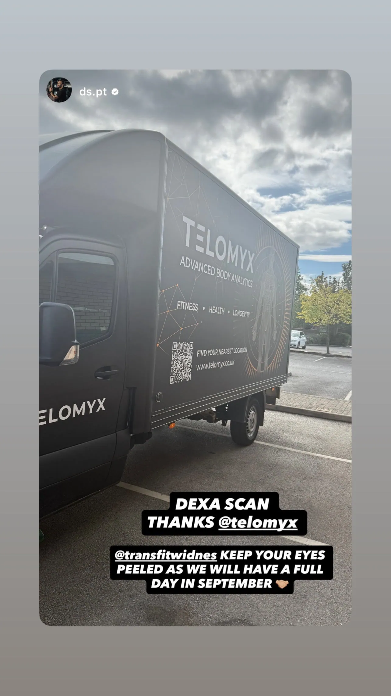 Client Instagram story tagging Telomyx after a scan